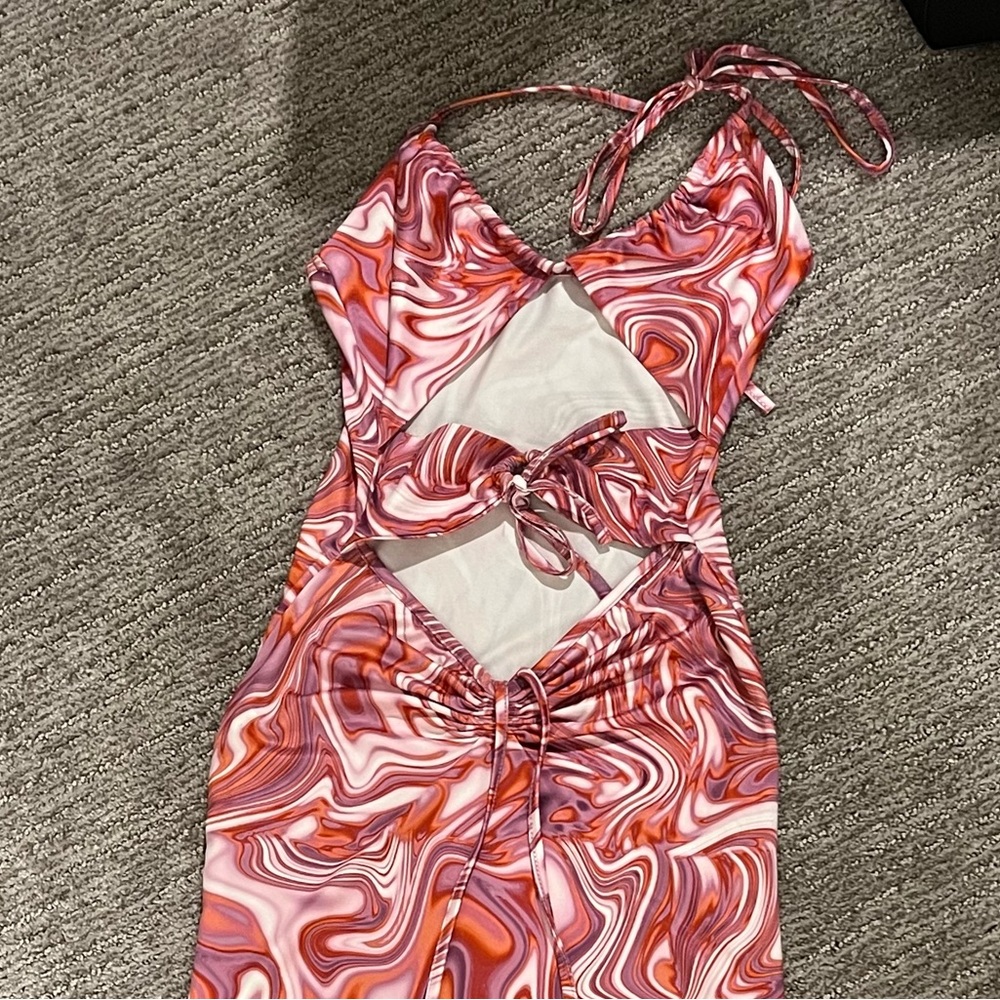 Swirl Patterned Pink and Orange Dress
